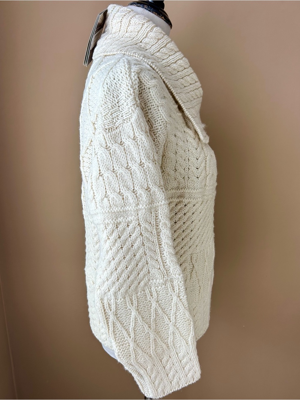 Blarney Woolen Mills One Button Aran Cardigan Irish Wool Fisherman Size S NWT - Picture 13 of 15